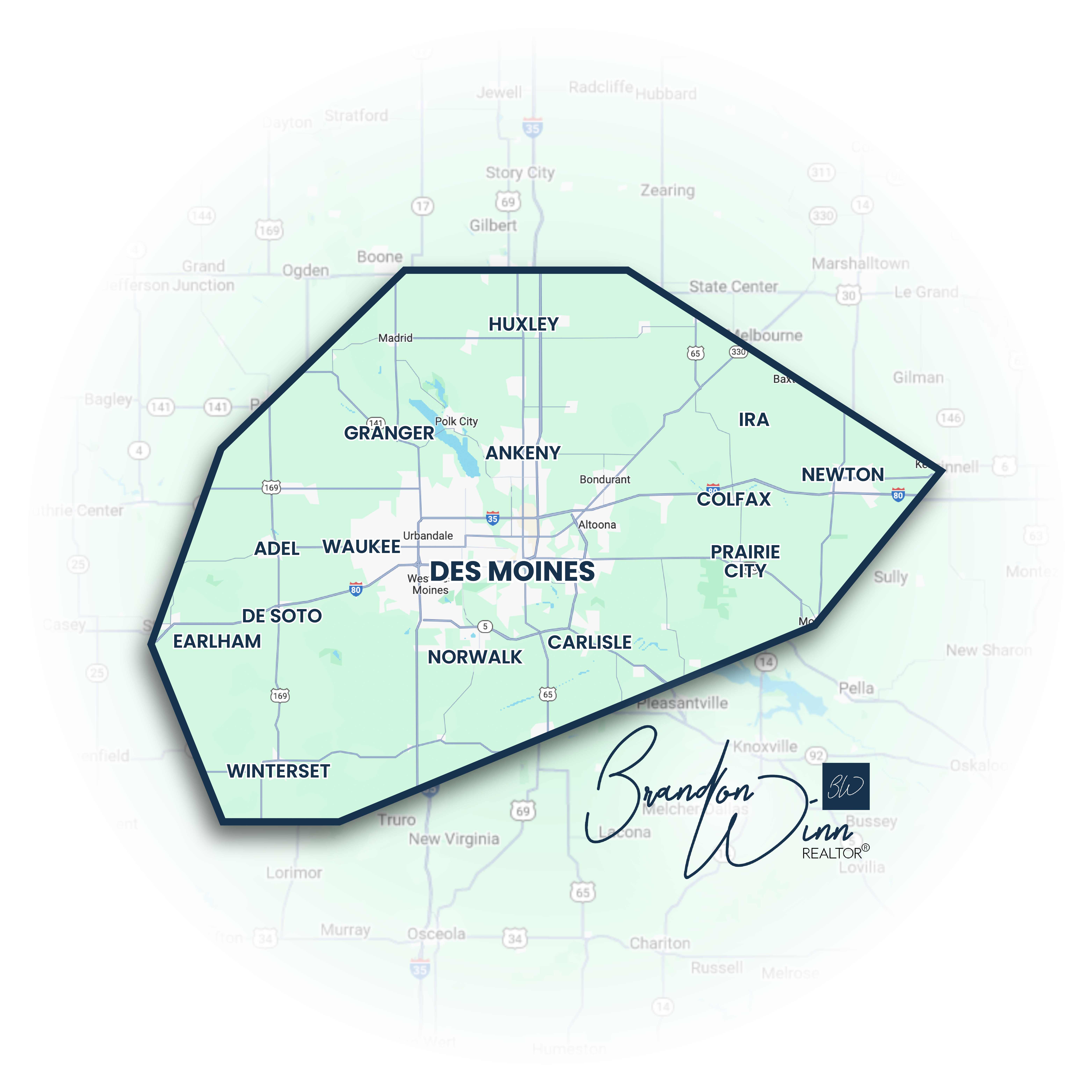 Brandon Winn Realtor Service Area Map